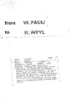 Letter from Pauli to Weyl