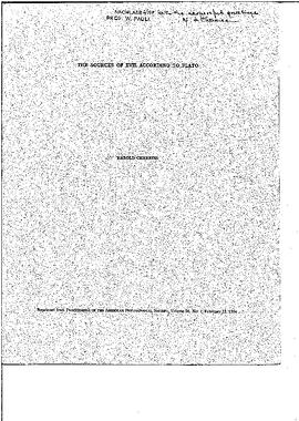 The sources of evil according to Plato, Cherniss, Harold