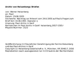 Letter from Heisenberg to Pauli