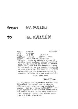 Letter from Pauli to Källén