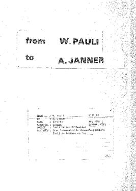 Letter from Pauli to Janner