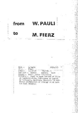Letter from Pauli to Fierz