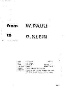 Letter from Pauli to Klein