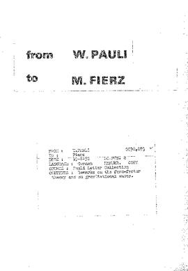 Letter from Pauli to Fierz