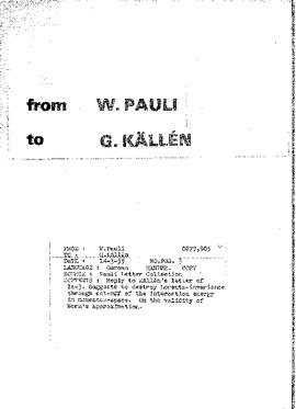 Letter from Pauli to Källén