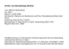 Letter from Heisenberg to Pauli