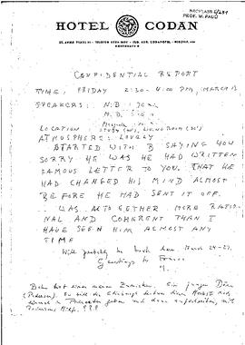 Confidential report, [Delbrück, Max]
