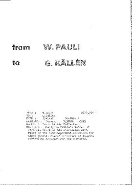 Letter from Pauli to Källén