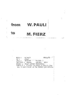 Letter from Pauli to Fierz