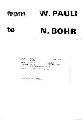 Letter from Pauli to Bohr