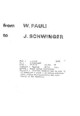 Letter from Pauli to Schwinger