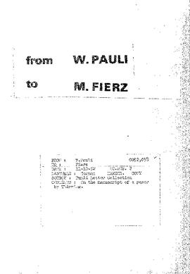 Letter from Pauli to Fierz