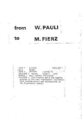 Letter from Pauli to Fierz