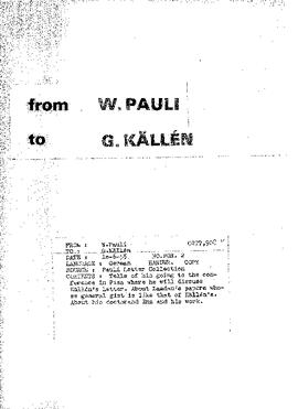 Letter from Pauli to Källén