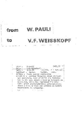 Letter from Pauli to Weisskopf