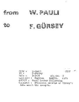 Letter from Pauli to Gürsey