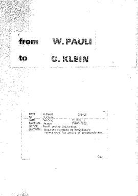 Letter from Pauli to Klein