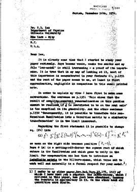 letter to Lee, T. D.