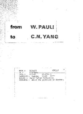 Letter from Pauli to Yang