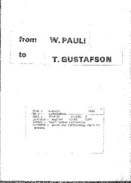 Letter from Pauli to Gustafson