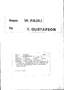 Letter from Pauli to Gustafson