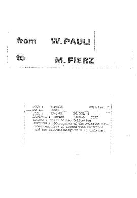 Letter from Pauli to Fierz