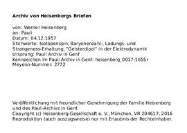 Letter from Heisenberg to Pauli