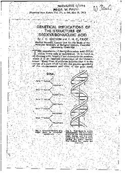 Genetical implications of the structure of deoxyribonucleic acid, Crick, Francis H C Watson, James Dewey