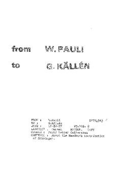Letter from Pauli to Källén