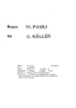 Letter from Pauli to Källén