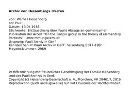 Letter from Heisenberg to Pauli