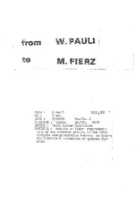 Letter from Pauli to Fierz