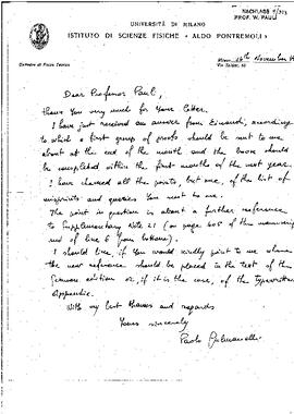 Letter-2739, letter to W. Pauli, Gulmanelli, Paolo, Letter 2739