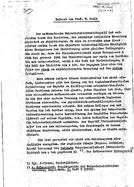 Referat von Prof. W. Pauli