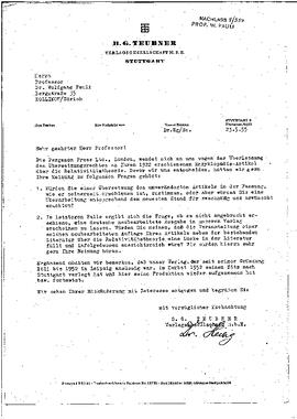 letter to W. Pauli, Teubner Verlagsgesellschaft