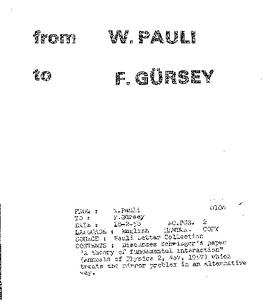 Letter from Pauli to Gürsey