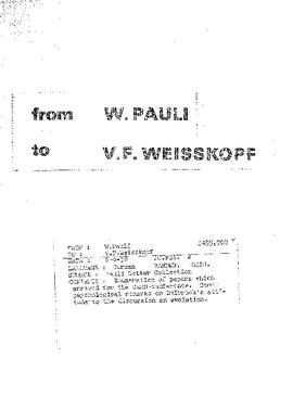 Letter from Pauli to Weisskopf