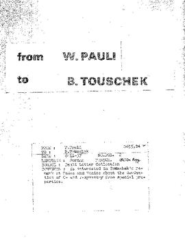 Letter from Pauli to Touschek