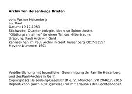 Letter from Heisenberg to Pauli