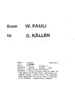 Letter from Pauli to Källén