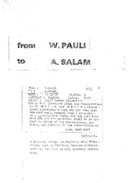 Letter from Pauli to Salam