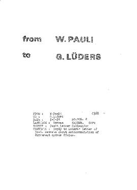 Letter from Pauli to Lüders