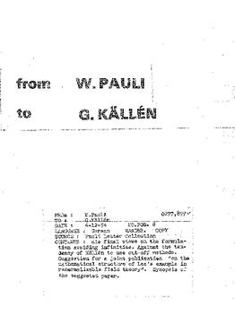 Letter from Pauli to Källén