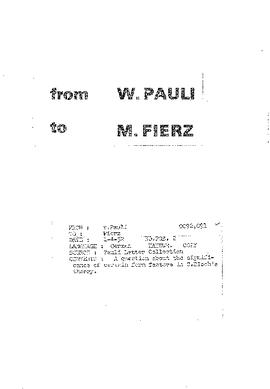 Letter from Pauli to Fierz