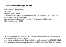 Letter from Heisenberg to Pauli
