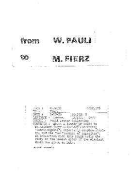 Letter from Pauli to Fierz