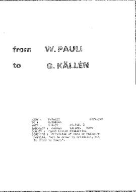 Letter from Pauli to Källén