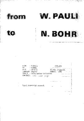 Letter from Pauli to Bohr