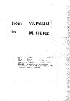 Letter from Pauli to Fierz