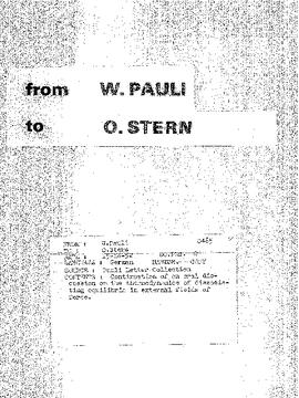Letter from Pauli to Stern